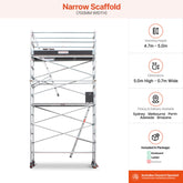 4.7m – 5.0m Narrow Aluminium Mobile Scaffold Base Tower with Kickboards